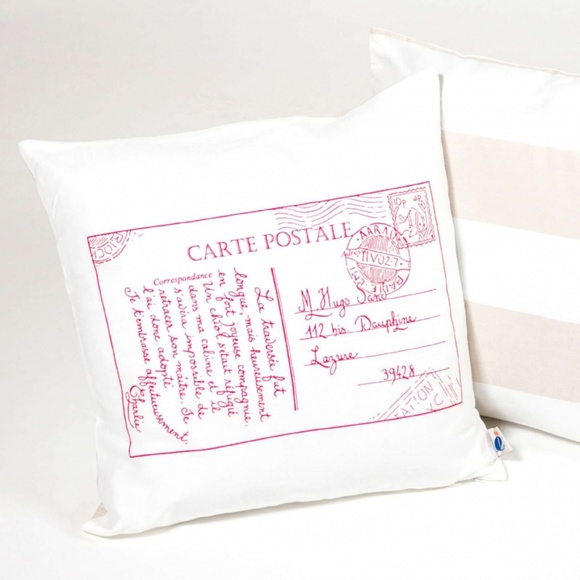Organic Cotton RED POSTCARD PILLOW - Picture 2 of 3
